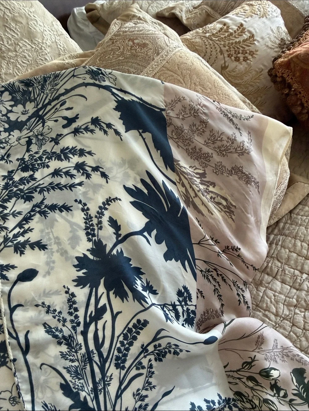 Sheer Kimono Cover-Up in Cream, Navy & Orange exquisite washable lightweight - Picture 10 of 17